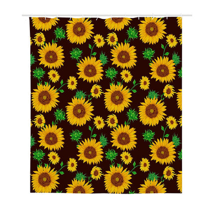 Brown Sunflower Pattern Print Polyester Shower Curtain