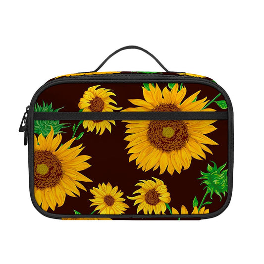 Brown Sunflower Pattern Print Portable Lunch Bag