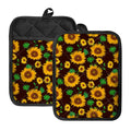 Brown Sunflower Pattern Print Pot Holders With Pocket