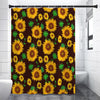 Brown Sunflower Pattern Print Premium Shower Curtain