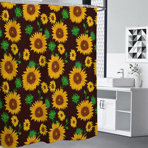 Brown Sunflower Pattern Print Premium Shower Curtain