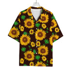 Brown Sunflower Pattern Print Rayon Hawaiian Shirt