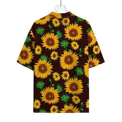 Brown Sunflower Pattern Print Rayon Hawaiian Shirt