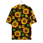Brown Sunflower Pattern Print Rayon Hawaiian Shirt