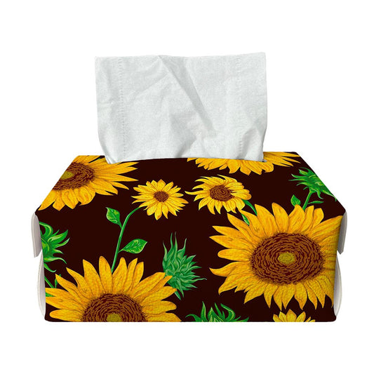 Brown Sunflower Pattern Print Rectangle Tissue Box Cover