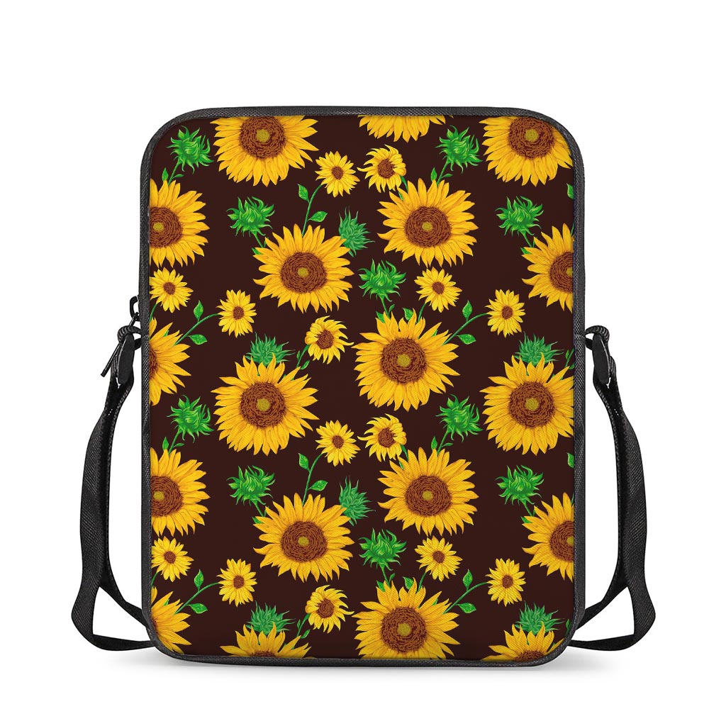 Brown Sunflower Pattern Print Rectangular Crossbody Bag