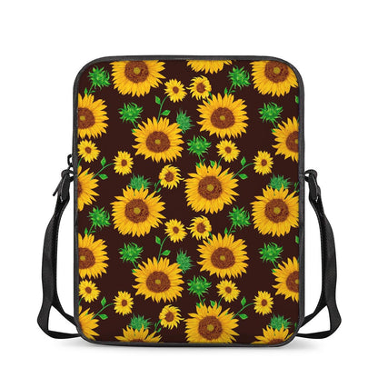 Brown Sunflower Pattern Print Rectangular Crossbody Bag