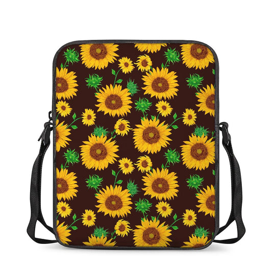 Brown Sunflower Pattern Print Rectangular Crossbody Bag