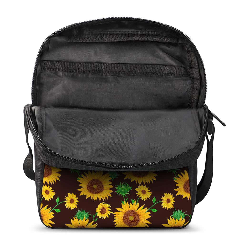 Brown Sunflower Pattern Print Rectangular Crossbody Bag