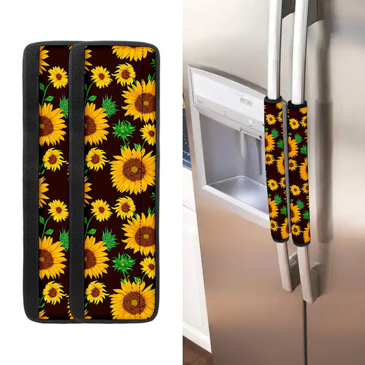 Brown Sunflower Pattern Print Refrigerator Handle Covers