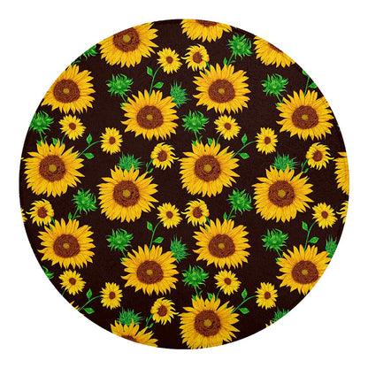 Brown Sunflower Pattern Print Round Blanket