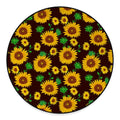 Brown Sunflower Pattern Print Round Floor Mat