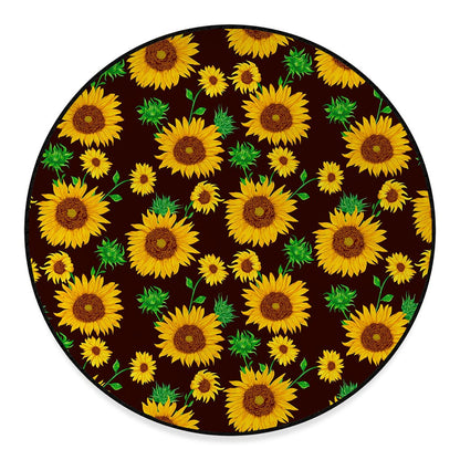 Brown Sunflower Pattern Print Round Floor Mat