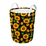 Brown Sunflower Pattern Print Round Laundry Basket