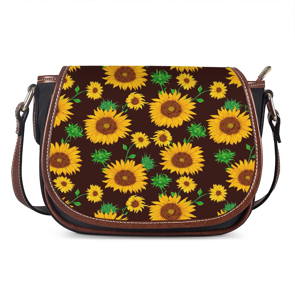 Brown Sunflower Pattern Print Saddle Bag