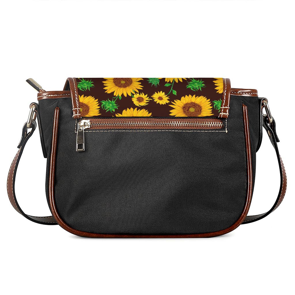 Brown Sunflower Pattern Print Saddle Bag