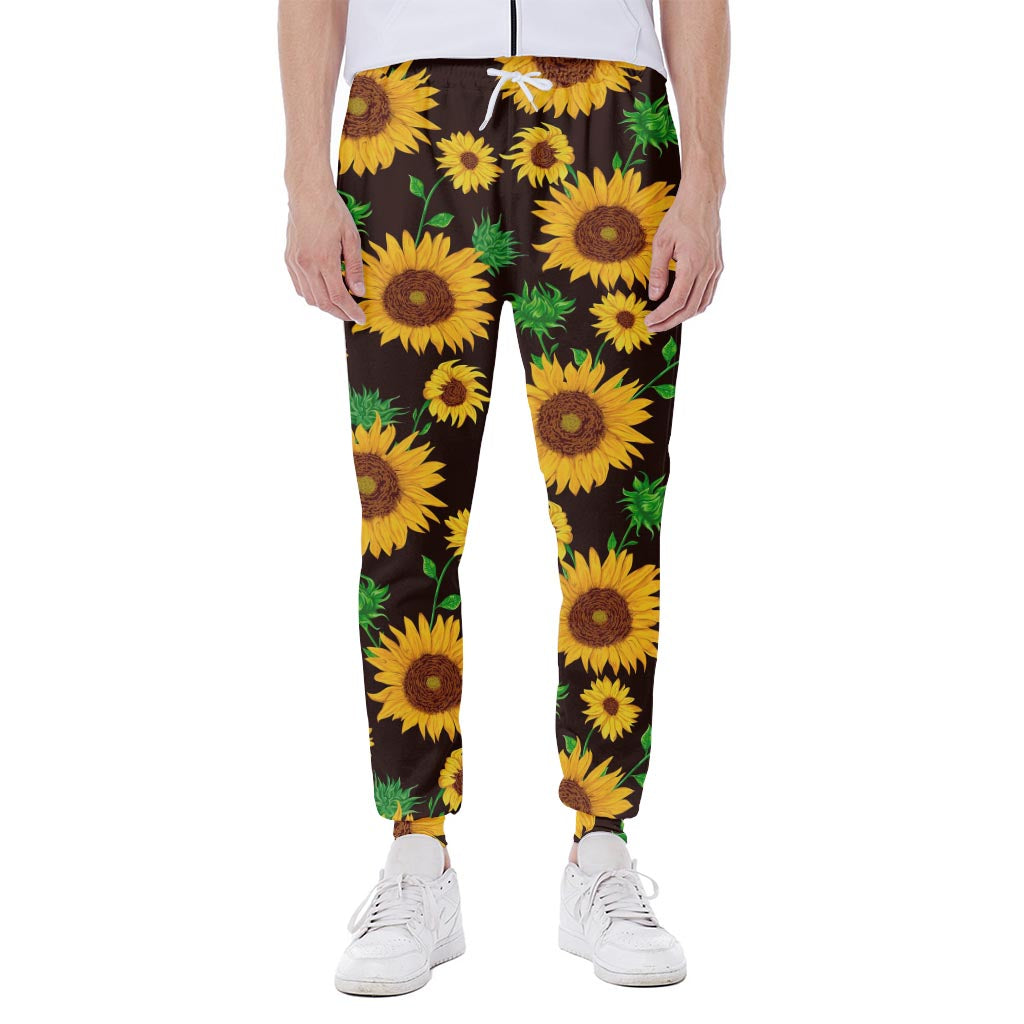 Brown Sunflower Pattern Print Scuba Joggers