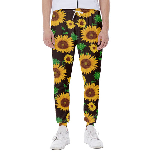 Brown Sunflower Pattern Print Scuba Joggers