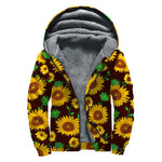 Brown Sunflower Pattern Print Sherpa Lined Zip Up Hoodie