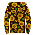 Brown Sunflower Pattern Print Sherpa Lined Zip Up Hoodie