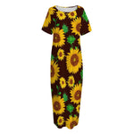 Brown Sunflower Pattern Print Short Sleeve Long Nightdress