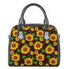 Brown Sunflower Pattern Print Shoulder Handbag