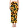 Brown Sunflower Pattern Print Side Slit Maxi Skirt