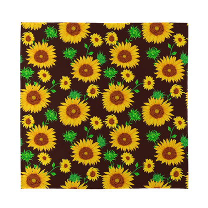 Brown Sunflower Pattern Print Silk Bandana