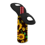 Brown Sunflower Pattern Print Single Neoprene Wine Tote