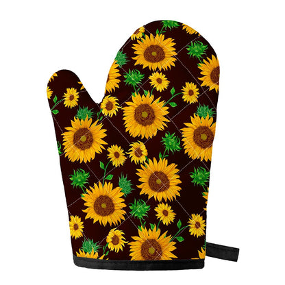 Brown Sunflower Pattern Print Single Oven Mitt