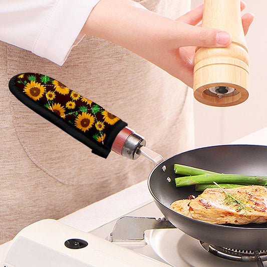 Brown Sunflower Pattern Print Skillet Handle Cover