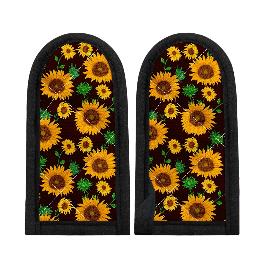 Brown Sunflower Pattern Print Skillet Handle Cover