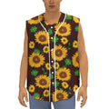 Brown Sunflower Pattern Print Sleeveless Baseball Jersey