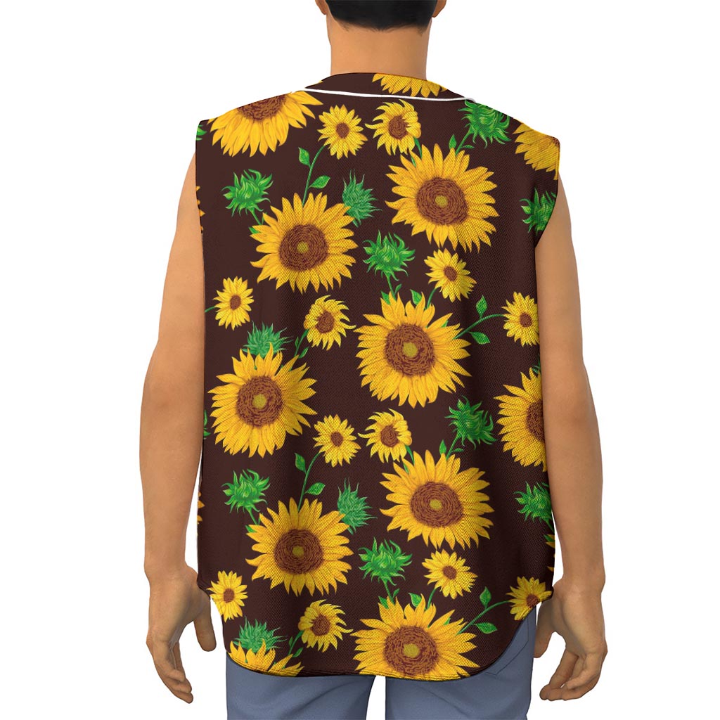 Brown Sunflower Pattern Print Sleeveless Baseball Jersey