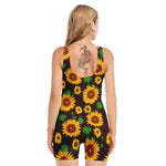 Brown Sunflower Pattern Print Sleeveless One Piece Swimsuit