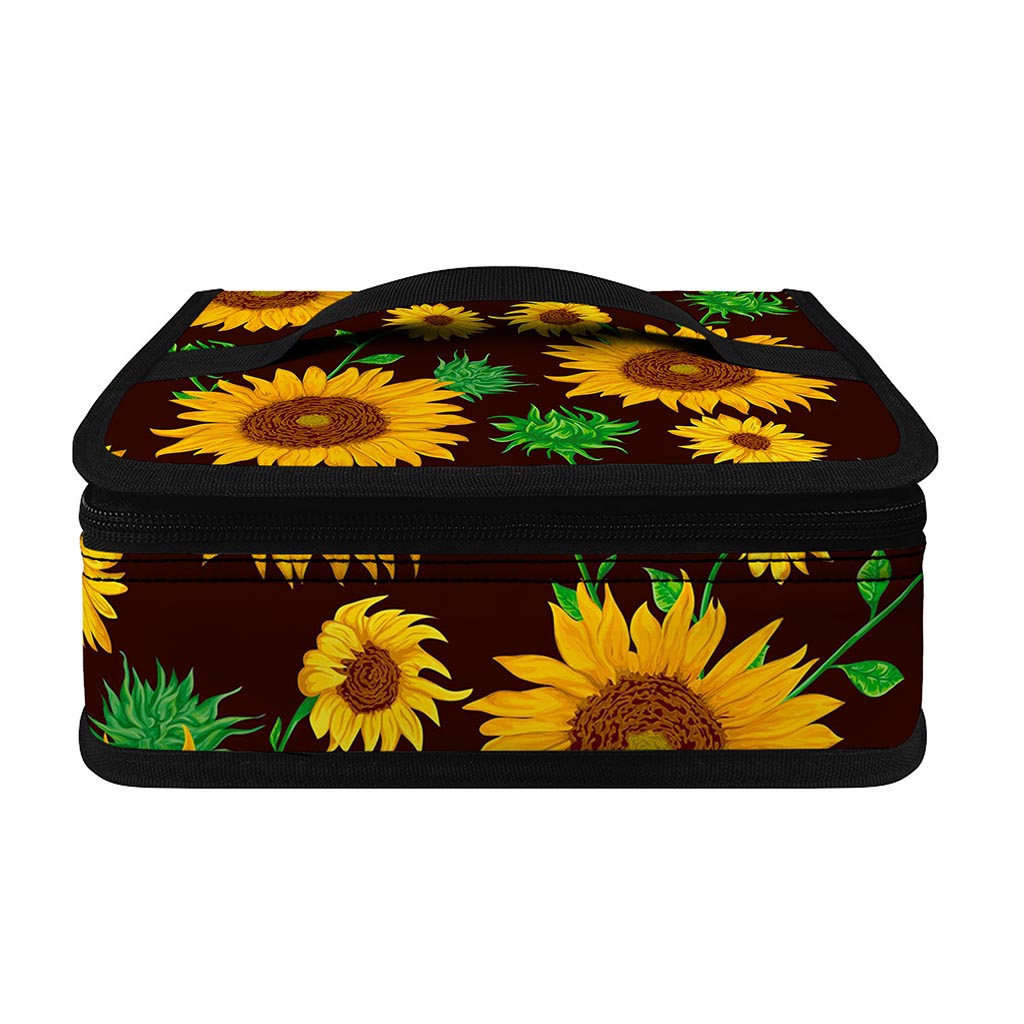 Brown Sunflower Pattern Print Small Lunch Bag