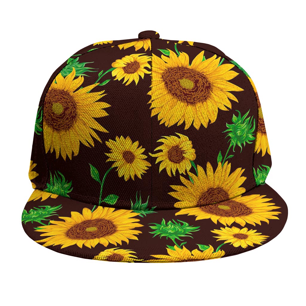 Brown Sunflower Pattern Print Snapback Cap