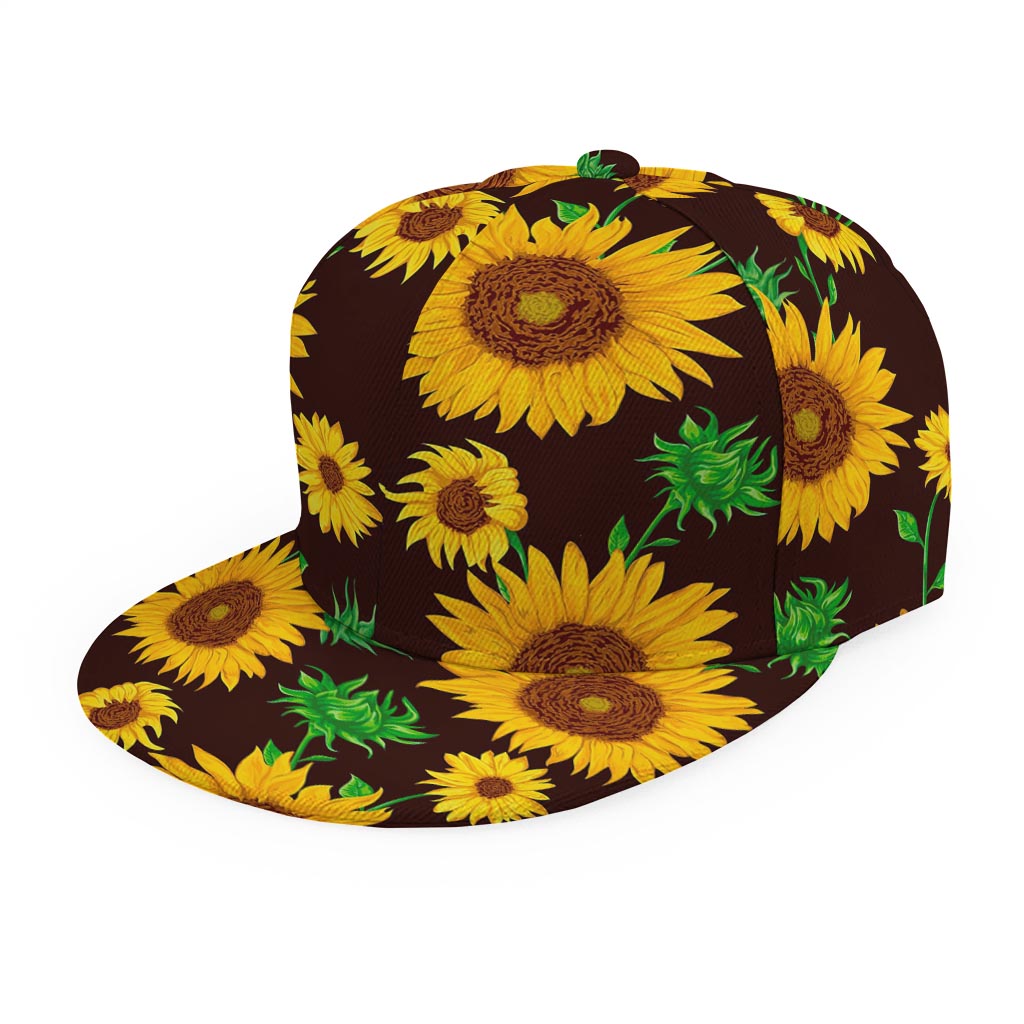 Brown Sunflower Pattern Print Snapback Cap