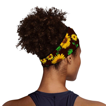 Brown Sunflower Pattern Print Sports Headband