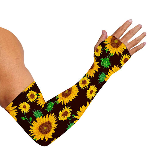 Brown Sunflower Pattern Print Sun Protection Arm Sleeves