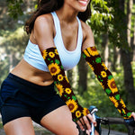 Brown Sunflower Pattern Print Sun Protection Arm Sleeves