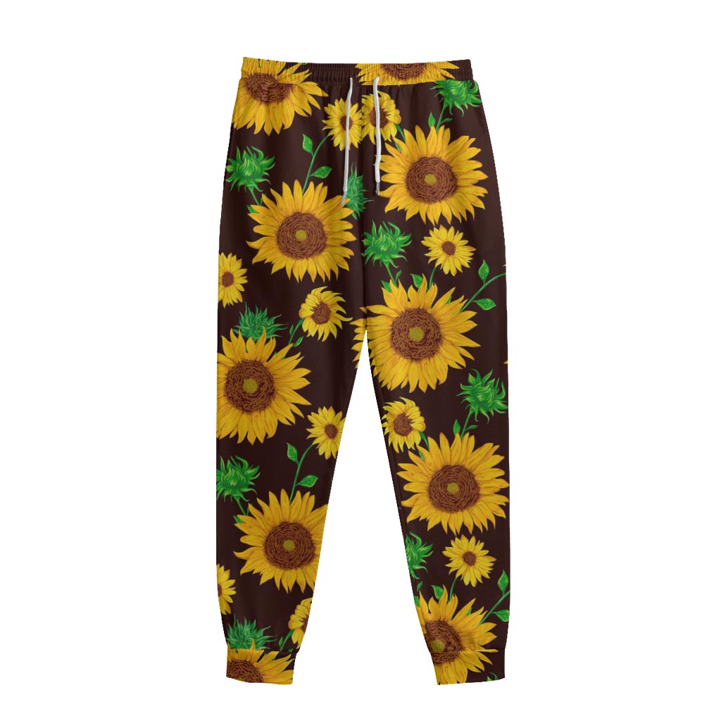 Brown Sunflower Pattern Print Sweatpants