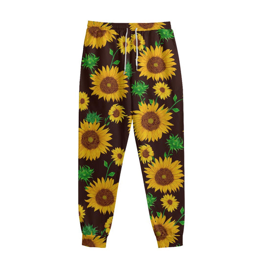 Brown Sunflower Pattern Print Sweatpants