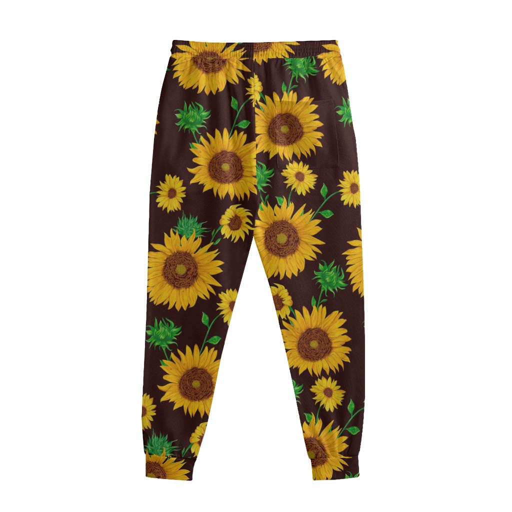 Brown Sunflower Pattern Print Sweatpants