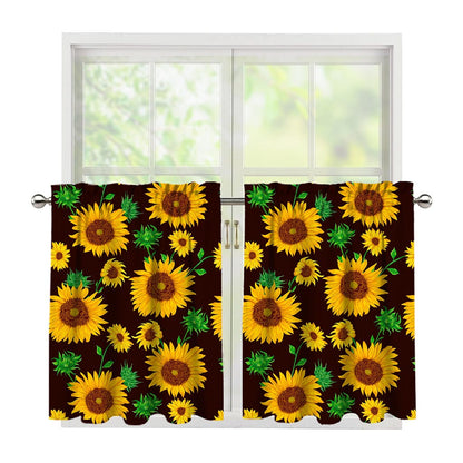 Brown Sunflower Pattern Print Tier Curtains
