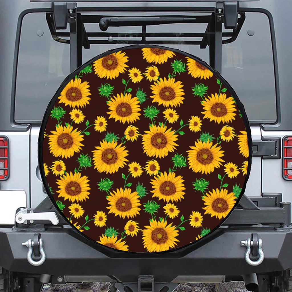Brown Sunflower Pattern Print Tire Cover