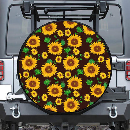Brown Sunflower Pattern Print Tire Cover