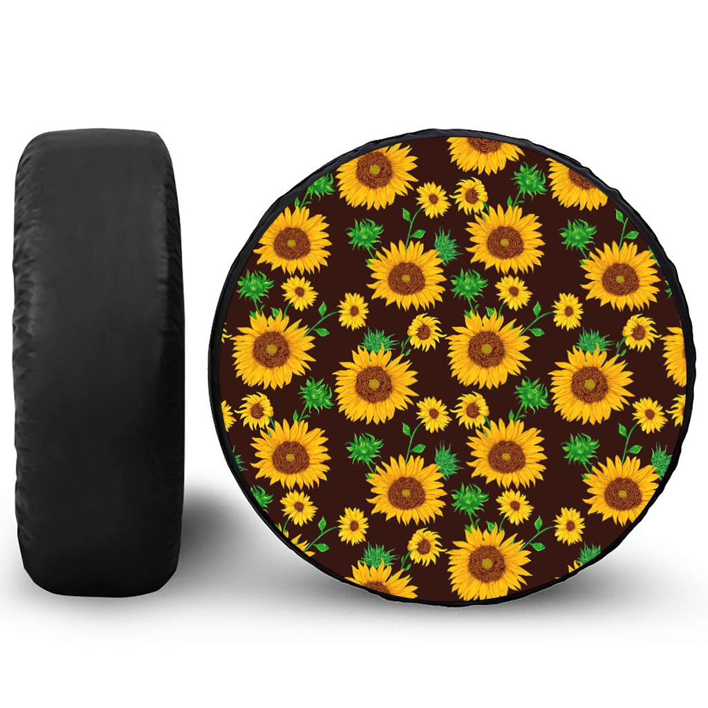 Brown Sunflower Pattern Print Tire Cover
