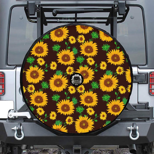 Brown Sunflower Pattern Print Tire Cover With Camera Hole