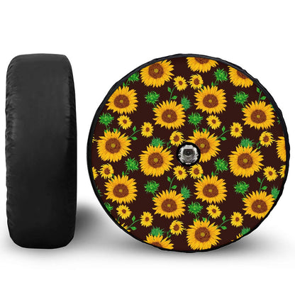 Brown Sunflower Pattern Print Tire Cover With Camera Hole